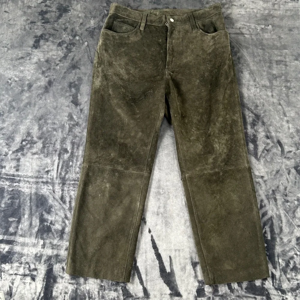 Banana Republic Suede Leather Pants Mens 36 Green Straight Leg Vintage